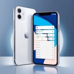 A crisp and vibrant digital illustration of a sleek, modern iPhone, with a gleaming silver frame and a bright, high-contrast screen, displaying the Google Chrome browser in a neat, organized layout, with a clean white background and bold, vibrant colors, showcasing a web page with a clear search bar and neatly arranged tabs, all set against a subtle, gradient blue wallpaper, evoking a sense of modernity, speed, and innovation, with a shallow depth of field, blurring the edges of the phone to create a sense of focus on the screen, and a subtle, soft glow surrounding the device, conveying a professional and engaging atmosphere.