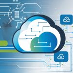 Illustration depicting AI-powered cloud growth, with a cloud icon integrated with circuit patterns and data flow lines against a background of digital data and code. The design highlights the synergy between AI technology and cloud computing, using blue, white, and green colors to convey innovation and trust.